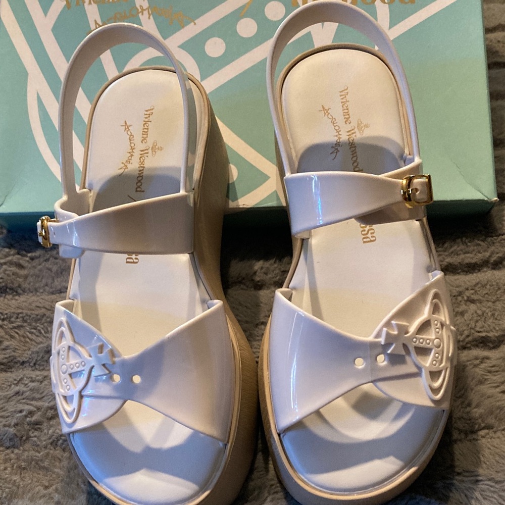 Vivienne Westwood White with Tan Platform Sandals - Picture 2 of 14